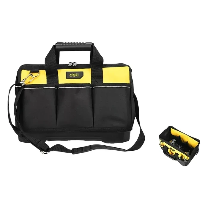 Deli 16-Inch Professional High-Density 600D Oxford Fabric Tool Bag | Heavy-Duty 13-Pocket Spacious Mechanical Storage Carrier with Reinforced Handles | EDL586120