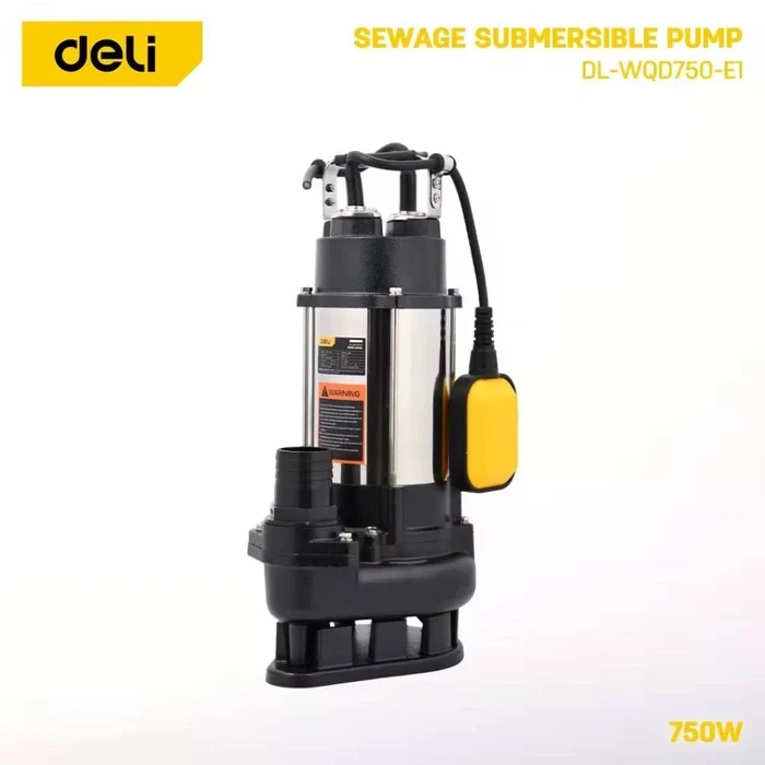 Deli 1.0HP Professional Sewage Submersible Pump | Heavy-Duty 750W Pure Copper Wire Motor with Stainless Steel Body, Cast Iron Motor Housing & 333L/min Dirty Water Flow | EDL-WQD750-E1
