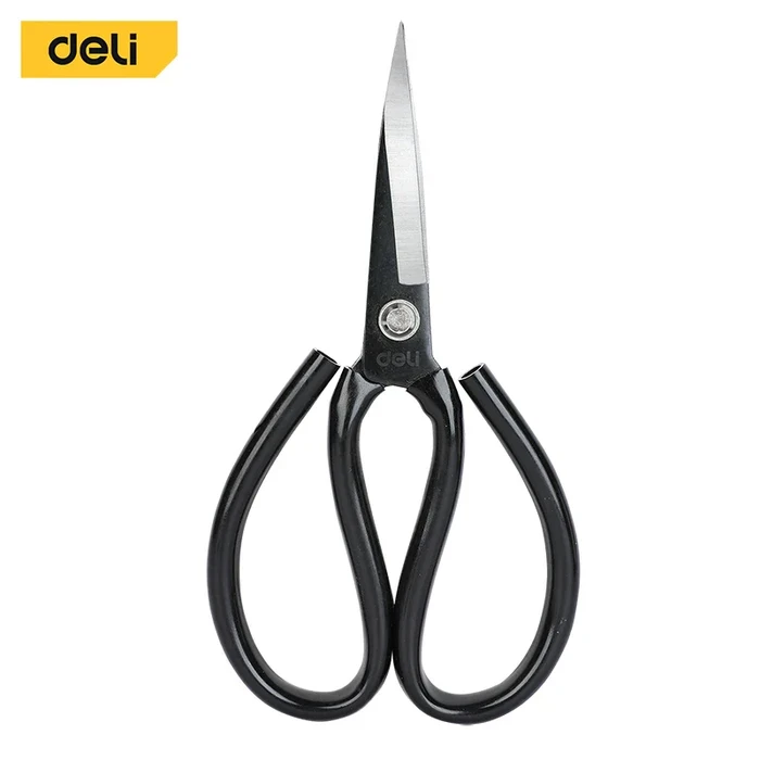 Deli 8 Inch / 200mm Heavy-Duty Industrial Scissors | High-Strength 65Mn Steel High-Temperature Quenched Blades | Blackened Rust-Proof Finish & Reinforced Rivet Utility Shears | EDL2615