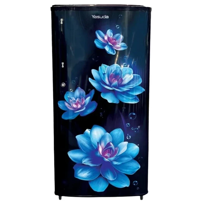 Yasuda 200L Single Door Refrigerator | A++ Energy Saving R600a Clean Back Design | Toughened Glass Shelves Anti-Bacterial Gasket Lock & Key | YSDS200RF Red Floral & YSDS200BF Blue Floral