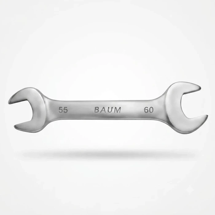 BAUM Heavy-Duty Large Chrome Vanadium Double Open-Ended Spanner | 3-Layer Nickel Chrome Rough Matt Finish Oval Body Wrench | Model ART 12E (Sizes 24mm to 60mm)