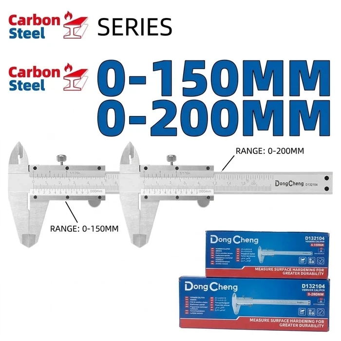 Dongcheng DG Carbon Steel Vernier Caliper Series (0–150mm & 0–200mm) | 0.05mm High-Precision 4-Way Measurement with Metric/Inch Dual Scale | DG Series
