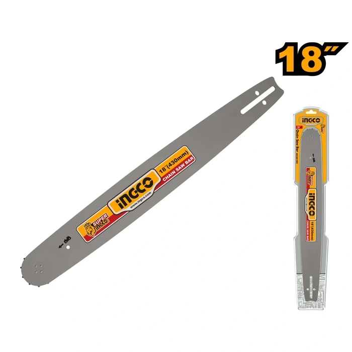 INGCO 18" Gasoline Chain Saw Guide Bar | 0.058" Gauge Professional Steel Replacement Bar | Suitable for GCS5451811 Chainsaw | Double Blister Packed | AGSB51801