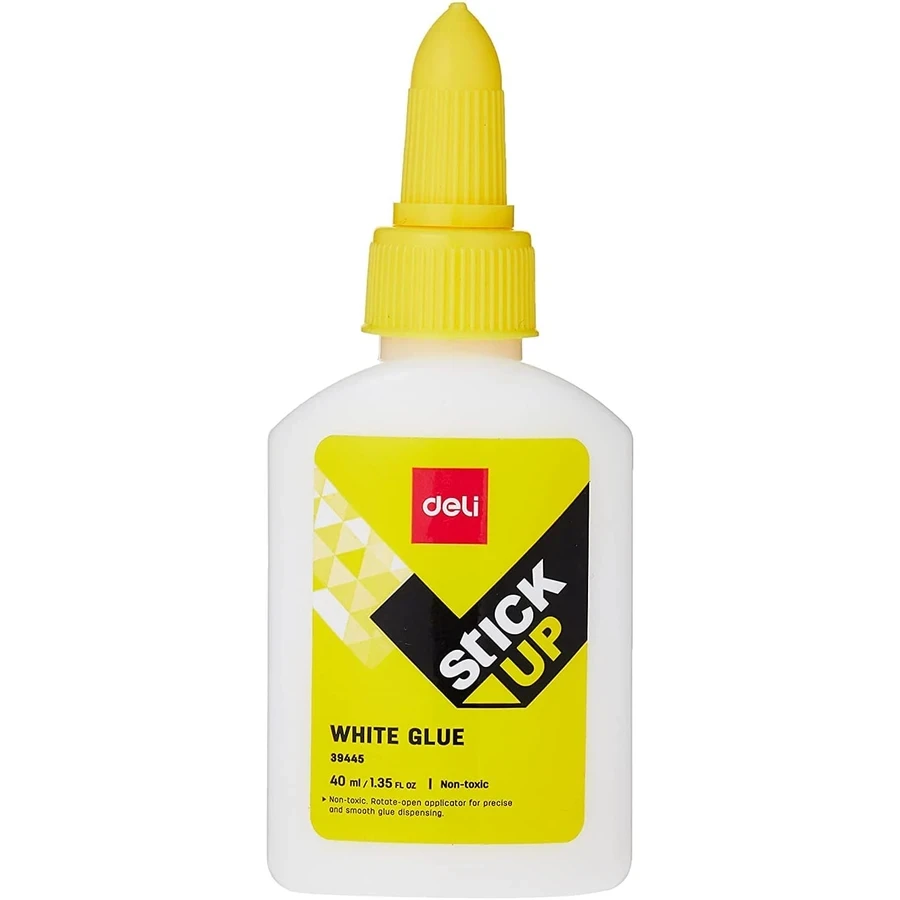 Deli Washable White Glue (40mL) | Non-Toxic Clear-Drying PVA Liquid Adhesive with Twist-Lock Precision Applicator (Pack of 12 Pcs) | E39445