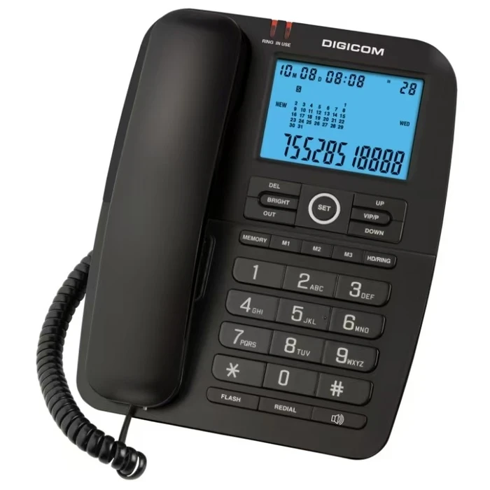 Digicom Caller ID Telephone | 16-Digit LCD Matrix | FSK/DTMF Dual-System Logic | 6 One-Touch Memories | DG-G72