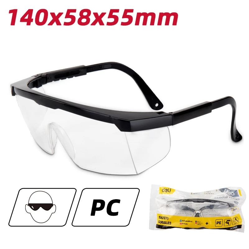 Deli Safety Glasses Polycarbonate (PC) Anti-Impact Lens, Integrated Flank Protection & 4-Position Adjustable Temple (Black) | EDL23901