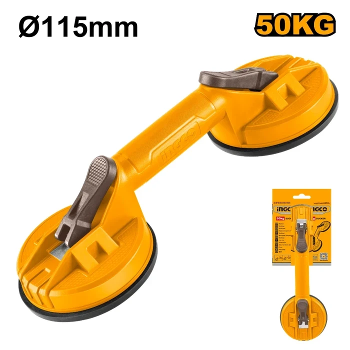 INGCO 115mm Professional Double-Head Glass & Tile Suction Cup | Heavy-Duty 50kg Pull Capacity Dual Vacuum Lifter with ABS Body | HSU025001