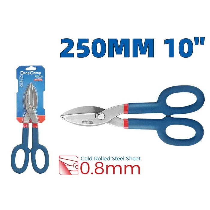 Dongcheng 10" Heavy Duty Drop-Forged Steel Tin Snip 250mm (Heavy Type) | Straight Cut Sheet Metal & Stainless Steel Shears with Double-Dipped Grips | DG Series