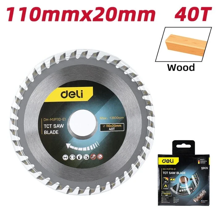 Deli Tools 110mm TCT Circular Saw Blade | 20T Multi-Material Wood, Plastic & Soft Metal Cutting Disc with 20mm to 5/8" Reducer Ring | EDH-MJP110-E1
