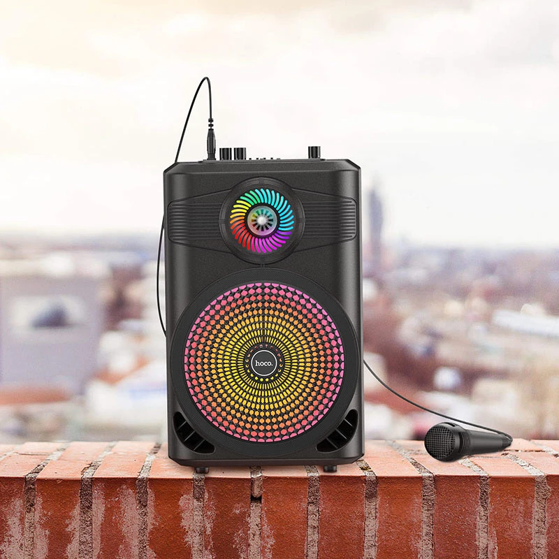 HOCO Mature Outdoor Bluetooth Speaker | 1800mAh Battery | Wired Mic Included | Black Finish | BS46