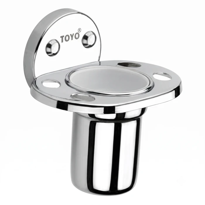 Toyo Chrome Solid Brass Wall-Mounted Tumbler & Toothbrush Holder | TOYO-11502