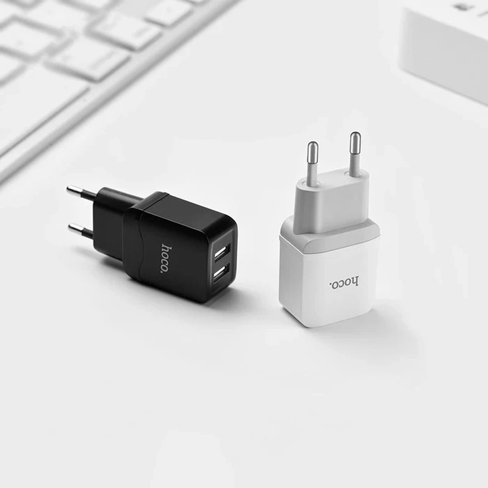 HOCO Little Superior Double Port Charging Adapter | 2.4A High-Fidelity Matrix | Flame-Retardant PC Logic | C33A