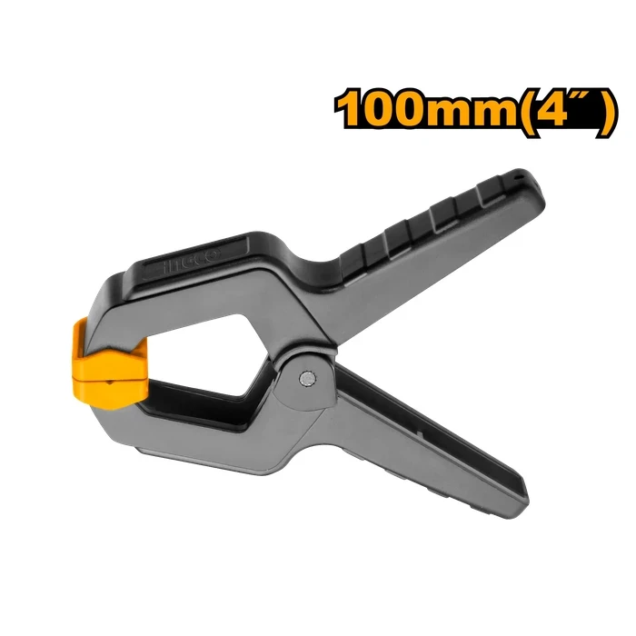 INGCO 4" (110mm) Heavy-Duty Industrial Spring Clamp | 12KGS High Clamping Force Fastener with 50mm Max Open Mouth and Impact-Resistant Black Clip Body | HQSC0204
