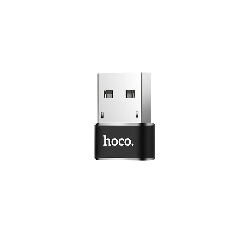 Hoco Standard USB-A Male to Type-C Female Converter | USB 2.0 Charging & Data Sync Matrix | Aluminum Alloy Shell | Black | UA6