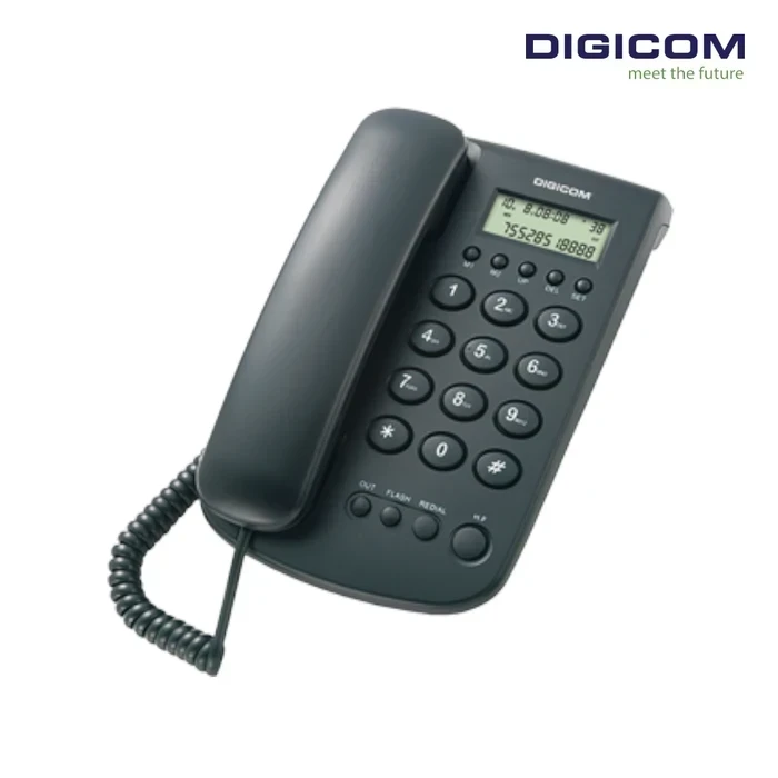 Digicom -DG-G21 Caller ID Landline Telephone with 12-Digit LCD Display | FSK/DTMF Dual System Compatible | 35 Incoming Memory Hands-Free Loudspeaker Desk & Wall Mountable
