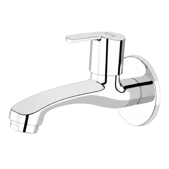 Toyo Long Body Bib Cock with Operating Handle & Matching Wall Flange | Extended Reach Solid Brass Wall-Mounted Water Tap | SA-52202