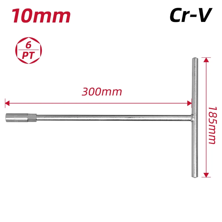 Deli 10mm Professional CR-V Steel T-Handle Socket Wrench | Heavy-Duty 6-Point Deep-Reach High-Leverage Fastening Tool with Mirror Chrome Finish | EDL10 (Silver)