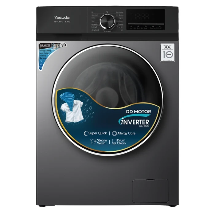 Yasuda 8.0 Kg Front Load Washing Machine with Direct Drive DD Motor | 1400 RPM Spin Speed Selection | 16 Wash Programmes A+++ Energy Rating Overheating Overflow Protection | YS-FL80TD Dark Grey