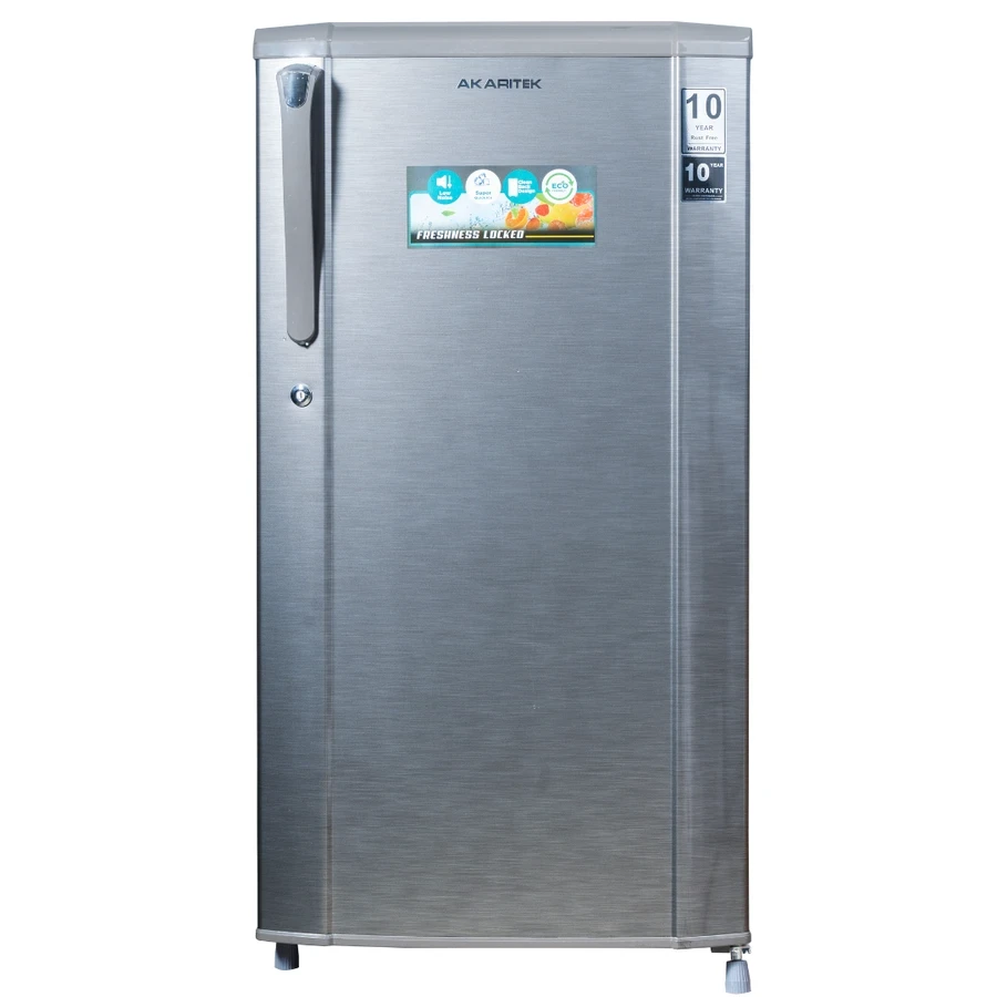 AKARITEK 180 Litre Single Door Refrigerator | A+++ Energy Saving & R600a Refrigerant | Toughened Glass Shelves & Lock-Key | AK-RS180SH (Silver) & AK-RS180BR (Burgundy)