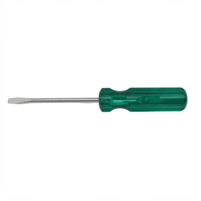 BAUM Hardened Spring Steel Flat Tip Screwdriver | Transparent Green Acetate Handle & Magnetic Tip | Model ART 314 (Available in 5mm & 6mm Shanks, 100mm to 300mm Sizes)