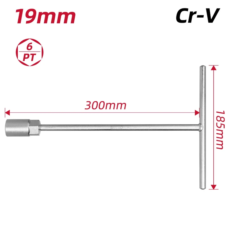 Deli 19mm T-Handle Socket Wrench | Heavy-Duty Chrome Vanadium (Cr-V) Steel 6-Point High-Leverage Deep Reach Mechanics Spanner (Silver) | EDL19