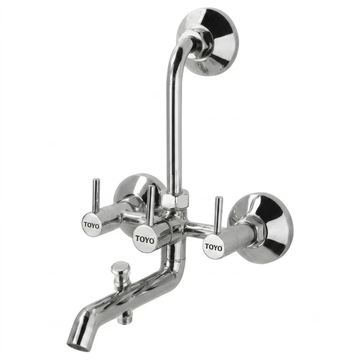 Toyo 3-in-1 Wall Mixer with Long Bend Pipe & Hand Shower Provision | Solid Brass Multi-Way Shower Valve | EC-51711