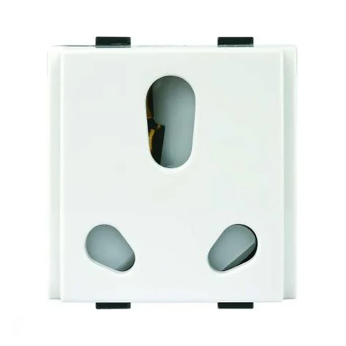Anchor Roma 66455 Twin Socket | 6A/16A Dual Power Logic | 2-Module Modular | Flame Retardant Polycarbonate Shield