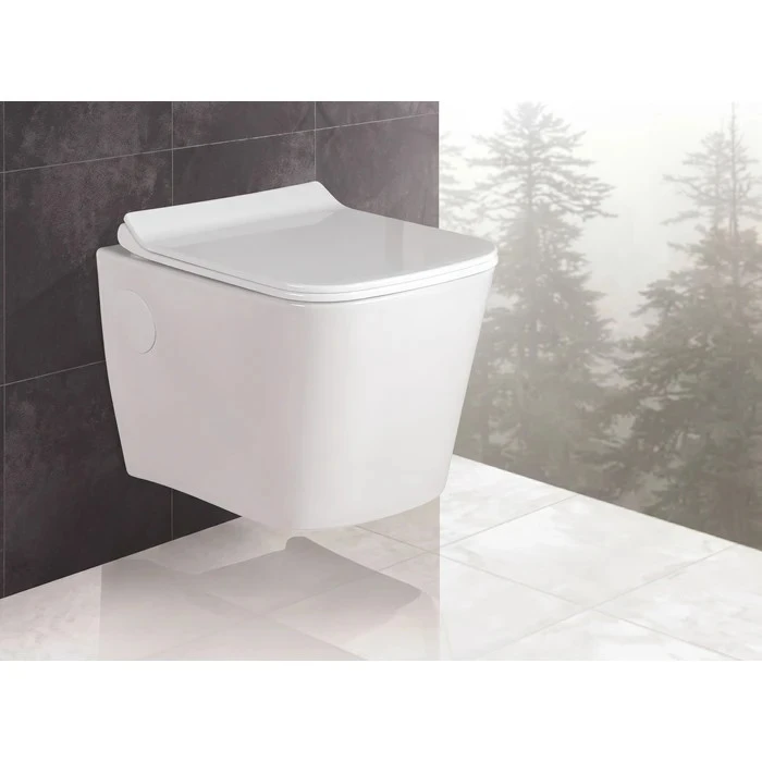Toyo 22211 White Wall Hung WC | Powerful Wash Down Floating Water Closet | PP Soft Close Seat Cover & Quick Release QQ Hinges | 485x345x310mm