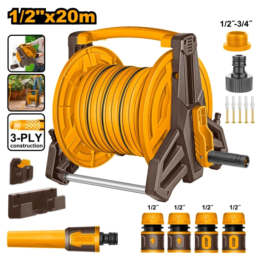 INGCO 20m Hose Reel Set | Complete Watering Solution | HHR20124