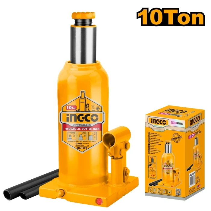 INGCO 10-Ton Professional Hydraulic Bottle Jack | Heavy-Duty Fleet Vehicle Lift with Integrated Safety Overload Valve, 230mm-460mm Height Range & 230mm Travel | HBJ1002