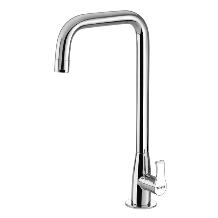 TOYO-AL-51524 Premium Table Mounted Swan Neck Sink Faucet | Solid Brass High-Arch Kitchen Tap with Extended 360-Degree Swinging Spout and Mirror Chrome Finish