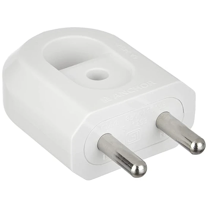 Anchor by Panasonic 6A 2-Pin Rewirable Male Plug Top (White & Ivory Options) | 240V ISI Certified Power Cord Termination for Lamps, Chargers & Small Appliances | 3043 / 3043IV