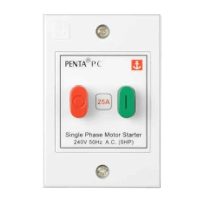 Anchor Penta PC 25A Single Pole (S.P.) Motor Starter Switch 240V | 2-Module Flush In-Wall Thermal Overload Water Pump Starter (White) | 52660