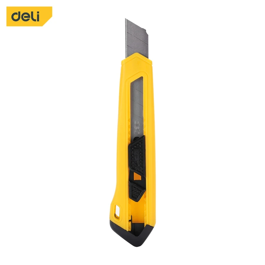 Deli 18mm Heavy-Duty Utility Snap-Off Knife | SK5 High-Carbon Steel Blade with Push-Button Self-Lock & Electrophoretic Anti-Corrosion Body (Yellow) | EDL018B