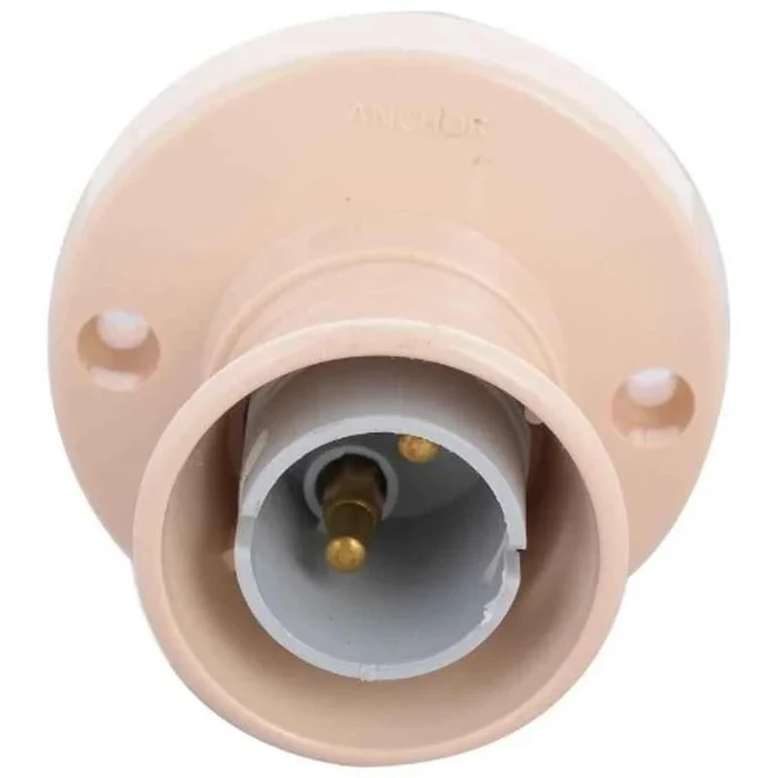 Anchor General Accessories Penta 6A Batten Type B22 Lamp Holder 240V | Surface Mount Ceiling & Wall Light Base in Ivory Plastic | 51205