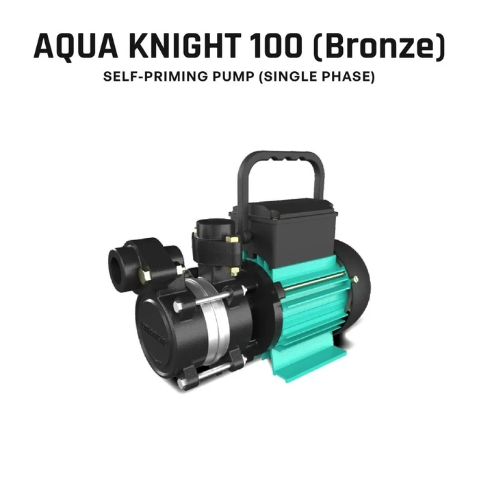 Kirloskar Aqua Knight-100 1.0 HP Single-Phase Self-Priming Monoblock Water Pump | 33m High-Head & 1950 LPH Flow with Brass Impeller & Mechanical Seal