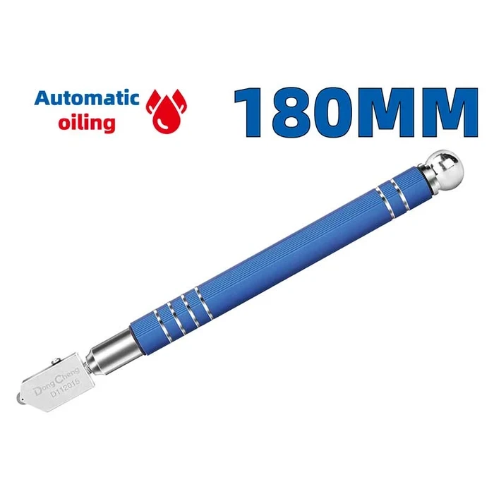 Dongcheng 180mm Heavy Duty Aluminium Alloy Glass Cutter (5–15mm) | 20,000m Carbide Wheel Oil-Feed Glaziers Scoring Tool with Oil Suction Pipe | DG Series