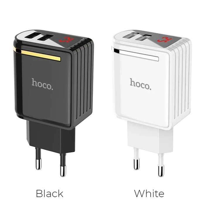 HOCO Enchanting Dual-Port Digital Charging Adapter | 2.4A Power Matrix | Flame-Retardant PC Logic | C39A
