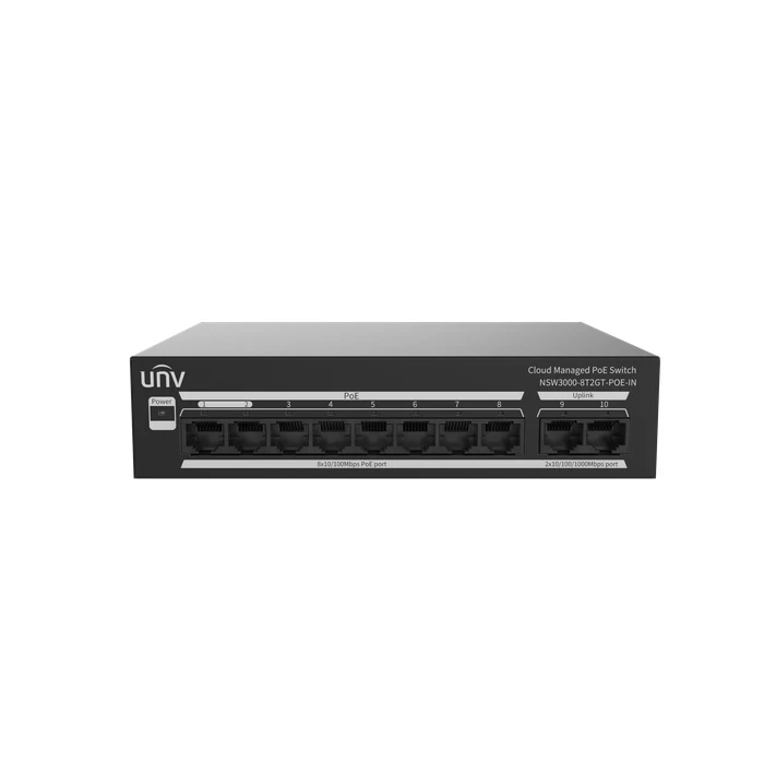 UNV 8-Port Fast Ethernet Cloud Managed PoE Switch with 120W Budget, 2 Gigabit Uplinks & 250m Extend Mode | NSW3000-8T2GT-POE-IN