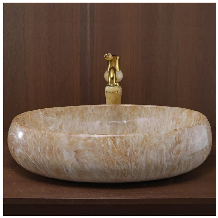 Toyo Rose-121 Ceramic Countertop Art Basin 16"x24" | Brown Onyx Luxury Patterned Finish | Stain Resistant Easy to Clean Bathroom Wash Basin | 600x400x160mm