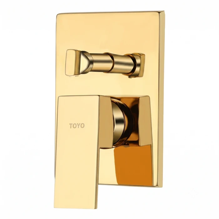 Toyo Golden Exposed Upper Part Trim Kit for Concealed Shower Diverter with Brass Handle, Knob & XL Flange | AQ-57143