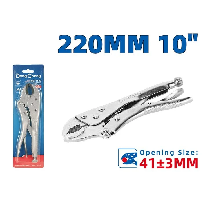 Dongcheng DG 10" Professional Curved Jaw Locking Plier | 43±3mm Opening HRC42°-48° Alloy Steel Vise Grip with Full Nickel Plating | DG Series