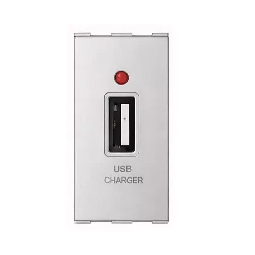 Anchor Roma Urban 1-Module Single-Port USB Charger | 5V 2.1A CRS-Certified PVC Wall Charging Socket with Indicator | Code: 66715S (Silver)
