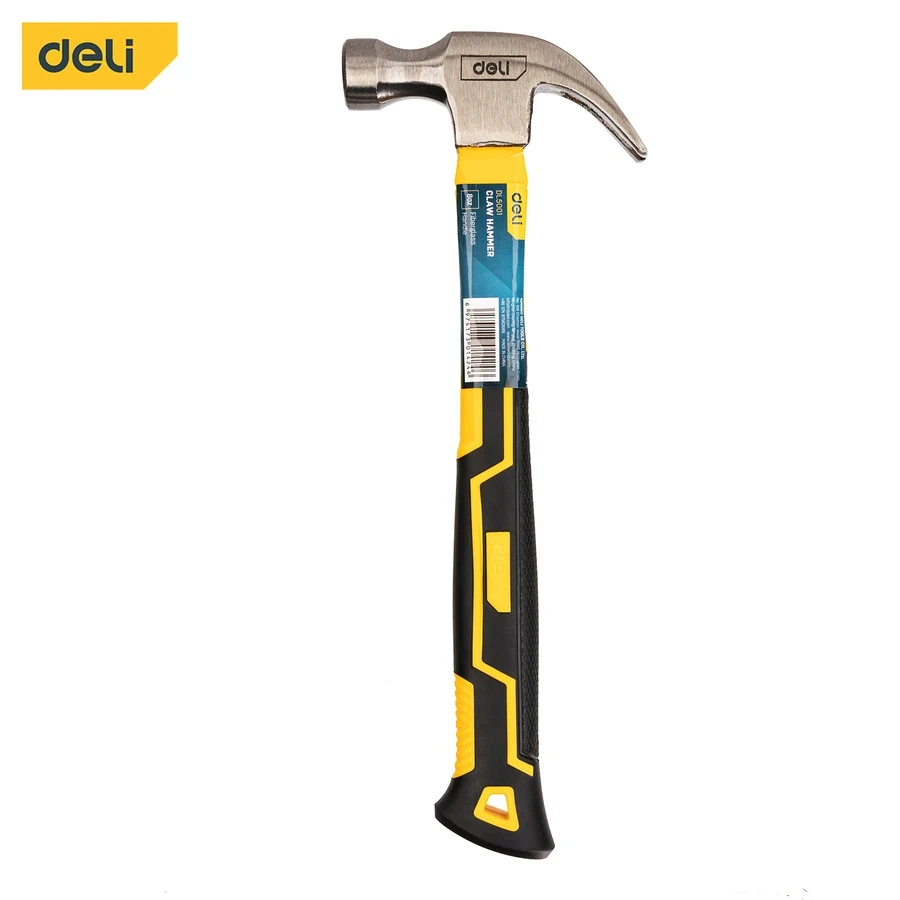 Deli 8oz (225g) Professional Forged Carbon Steel Claw Hammer | Heat-Treated Curved Head with Shock-Absorbing Fiberglass Handle | EDL5001