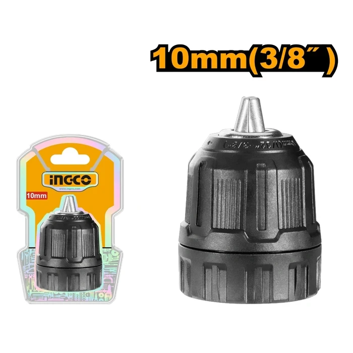 INGCO 10mm Professional Keyless Drill Chuck | Heavy-Duty 3/8"-24UNF Threaded Replacement Chuck (0.8-10mm Capacity) for CDLI12202 & CDLI12428 | KCL1008