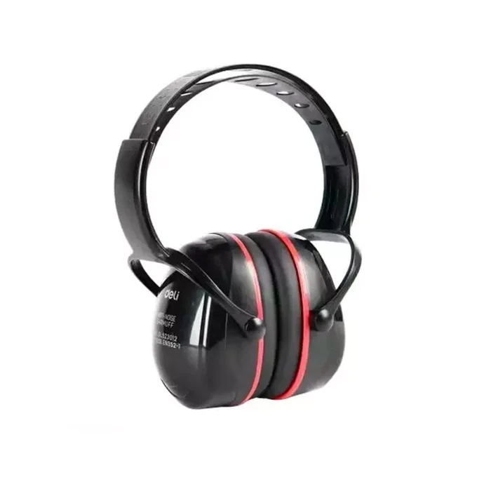 Deli Professional Anti-Noise Earmuffs | Heavy-Duty 31dB SRN High Auditory Protection Ear Defenders with 3-Level Adjustable Headband & Red & Black Finish | DL523012