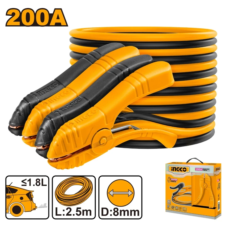 INGCO 200AMP Booster Cables | 2.5m Heavy-Duty Jump Leads | HBTCP2001