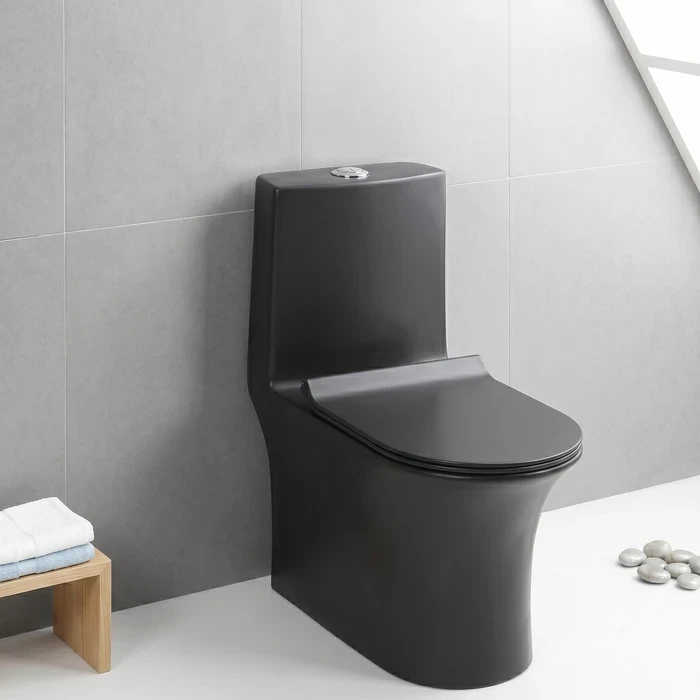 Toyo 21213 Black Glossy One Piece Closet 12" Rough-in | Rimless 6D Syphonic Single Piece WC | PP Soft Close Heavy Seat Cover & Superflow Dual Flush Toilet | 670x320x750mm