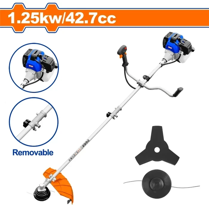 Wadfow 42.7cc 2HP Professional Gasoline Grass Trimmer and Bush Cutter | 8000rpm 2-in-1 Petrol Weed Eater with 420mm Trimming Path, 3-Teeth Blade & 1200ml Fuel Tank | WGM2543