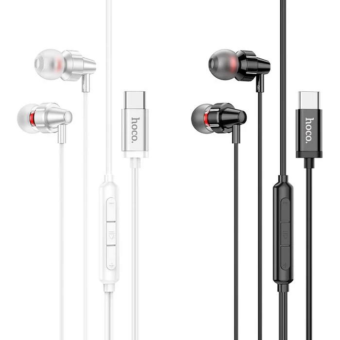HOCO Delight Wired Digital Earphone with Mic | Type-C Plug | Volume Control | Black, Silver Finish | M90